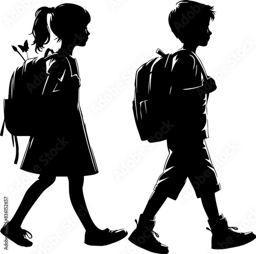 silhouette of a children, back to school