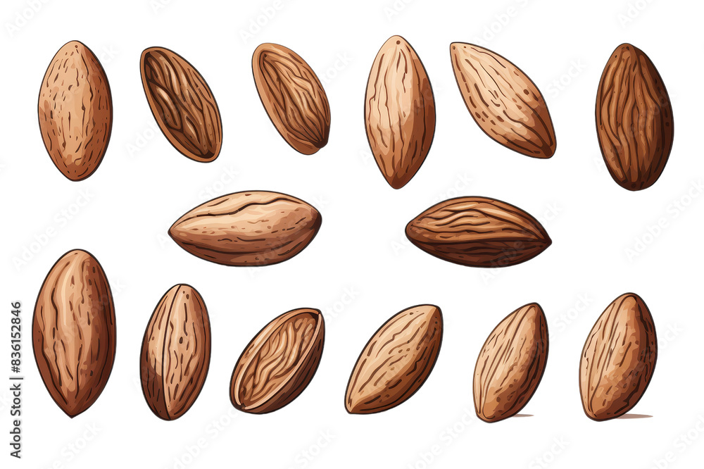 Hand Drawn Almonds Vectors art isolated with white background Hand Drawn Almonds Vectors art isolated with white background