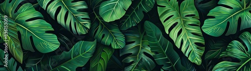 Wallpaper Mural A vibrant pattern of green tropical leaves, creating a lush and refreshing nature-themed background. Torontodigital.ca