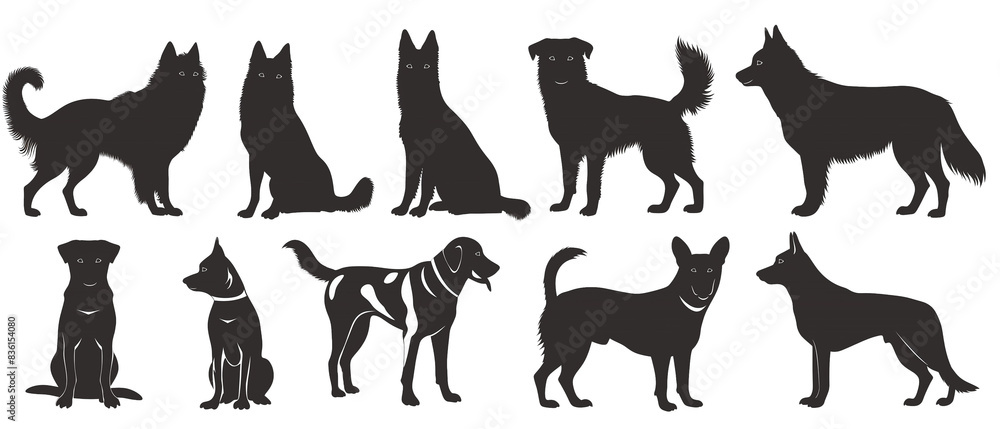 いろいろな犬のシルエットイラスト いろいろな犬のシルエットイラスト