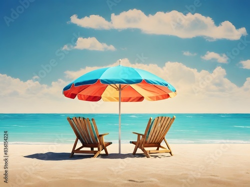 2 sunbeds and parasols at a sand beach