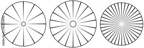 Radial circles design element. Expanding, converging circle lines from the center, epicenter.Radial, circular lines, spokes. Radiating lines, stripes. Concentric burst.