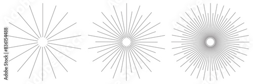 Radial circles design element. Expanding, converging circle lines from the center, epicenter.Radial, circular lines, spokes. Radiating lines, stripes. Concentric burst.