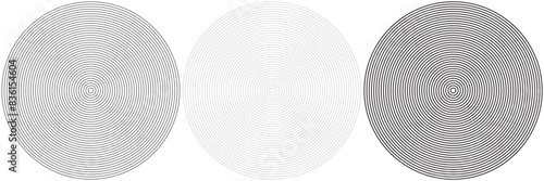 Radial circles design element. Expanding, converging circle lines from the center, epicenter.Radial, circular lines, spokes. Radiating lines, stripes. Concentric burst.