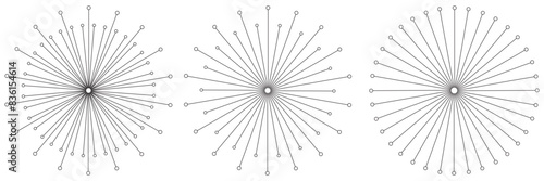 Radial circles design element. Expanding, converging circle lines from the center, epicenter.Radial, circular lines, spokes. Radiating lines, stripes. Concentric burst.