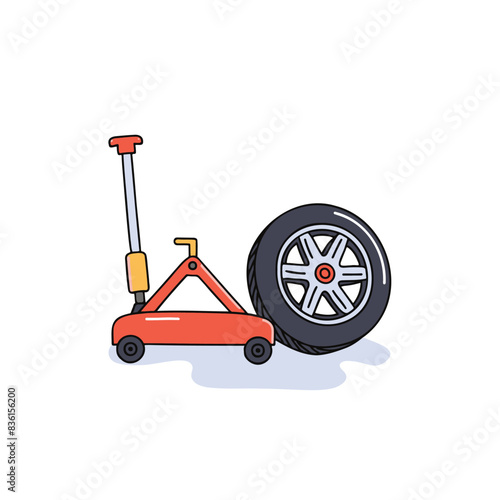 Illustration of a car jack with a spare tire