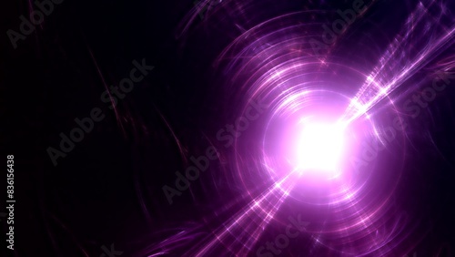 Futuristischer violetter Lichteffekt in hell leuchtender Energiestruktur. Geschwindigkeitseffekt. Abstrakte leuchtende Lichtlinien, bewegte Energiestrahlen, innovativ 