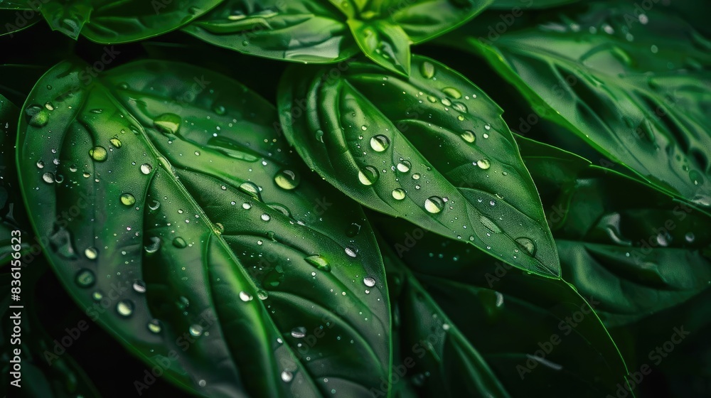 Close-up of vibrant green leaves covered in water droplets, creating a fresh and natural texture with a lush, verdant appearance. Close-up of vibrant green leaves covered in water droplets, creating a fresh and natural texture with a lush, verdant appearance.