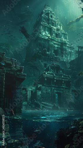 A lost civilization hidden beneath the ocean depths generated by AI