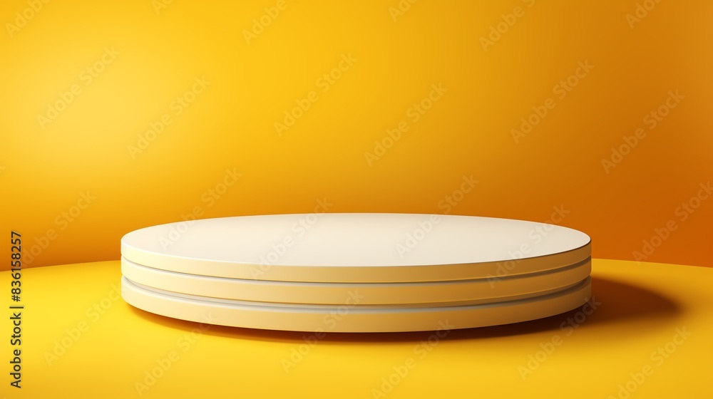 Minimalist white podium on a yellow background. Minimalist white podium on a yellow background.