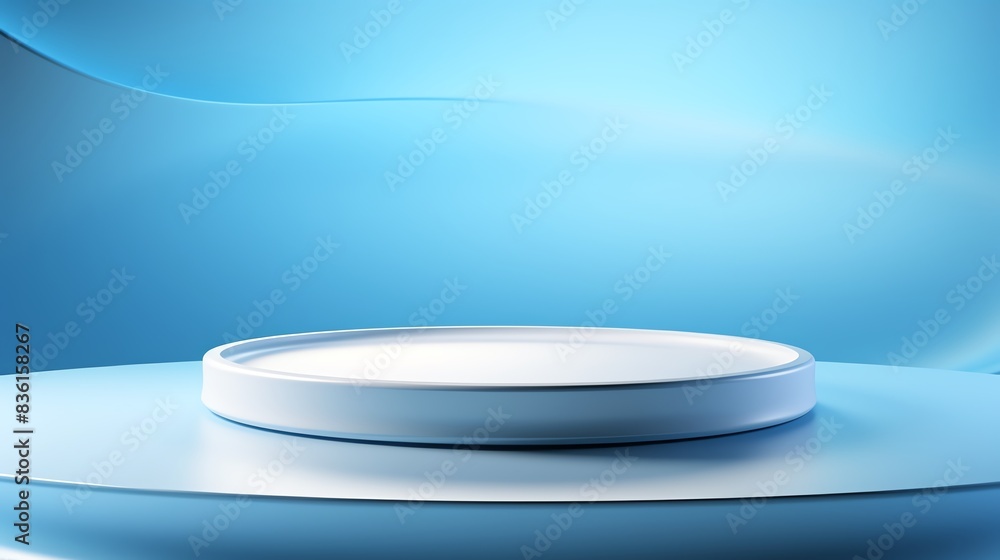 Minimalist blue and white podium for product display. Minimalist blue and white podium for product display.