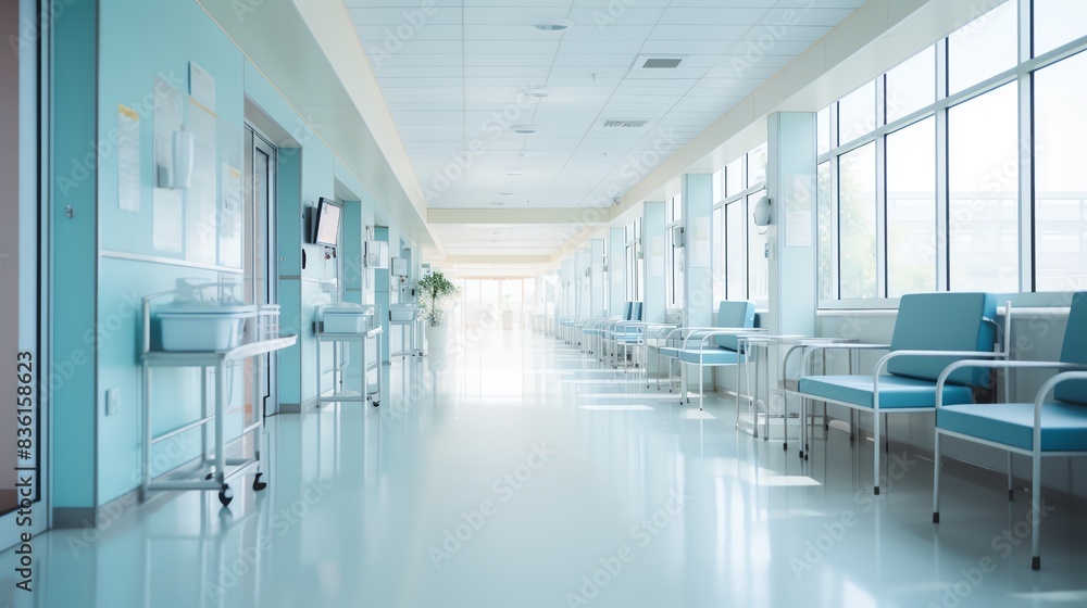 Empty hospital corridor with bright light at the end. Empty hospital corridor with bright light at the end.