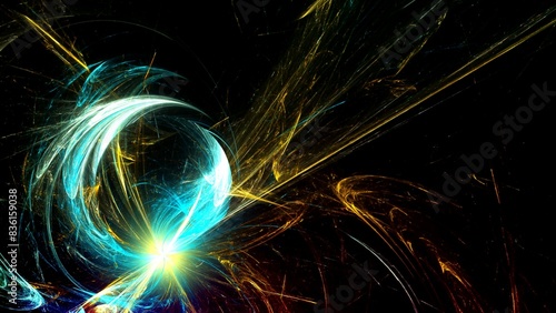 energievoll leuchtender dynamischer Lichtschweif, heller Stern, Energie, Strom, Stärke, kraftvoll, Laser, schnelles Internet, Licht, Technologie, Wissenschaft, türkis, grün, schwarz
