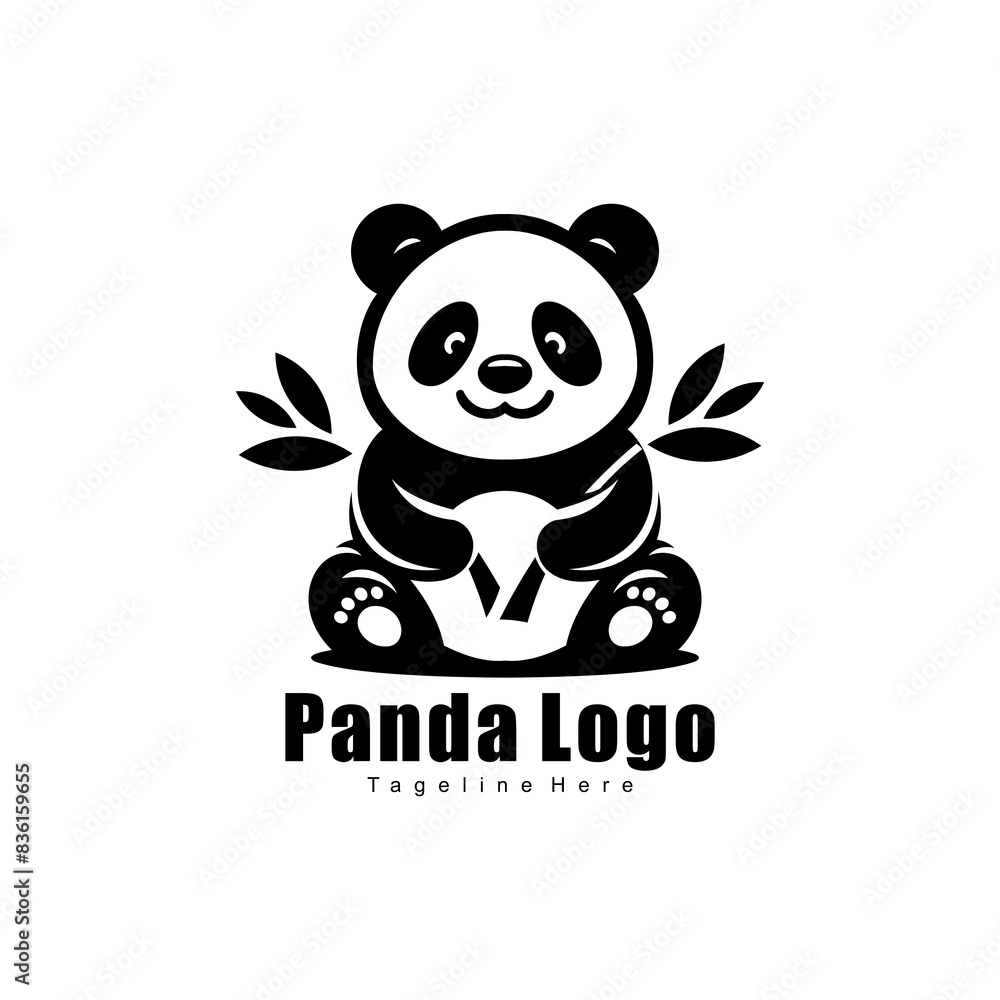 Logo design of a panda holding his food in both hands Logo design of a panda holding his food in both hands