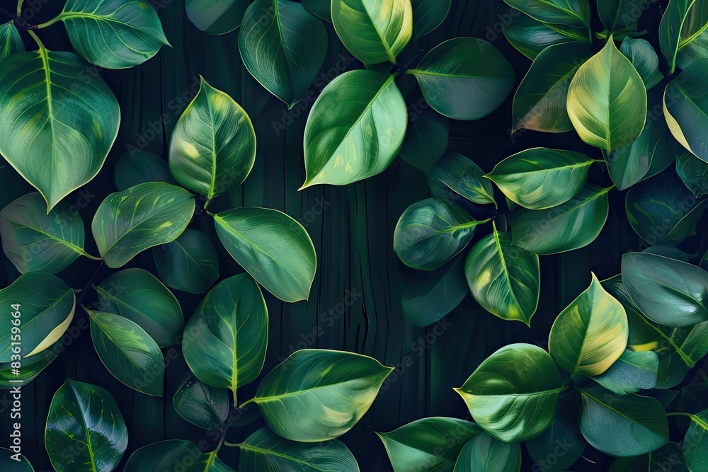A lush, vibrant display of green leaves against a dark background, showcasing nature's beauty and the intricate details of each leaf. A lush, vibrant display of green leaves against a dark background, showcasing nature's beauty and the intricate details of each leaf.