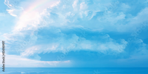 Clouds storm within cyclone sunny sky blue light watercolor background. Aquarelle painting brush effect card paper textured canvas cloudy smoke space for text, entertaining card, template. aquamarine 