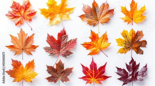 Autumn Maple Leaves Collection on White Background