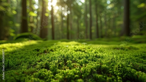 Mossy Detail: A Close-up of Vibrant Moss in a Lush Forest Environment