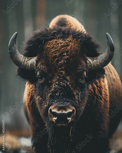 portrait of american buffalo in the field photo