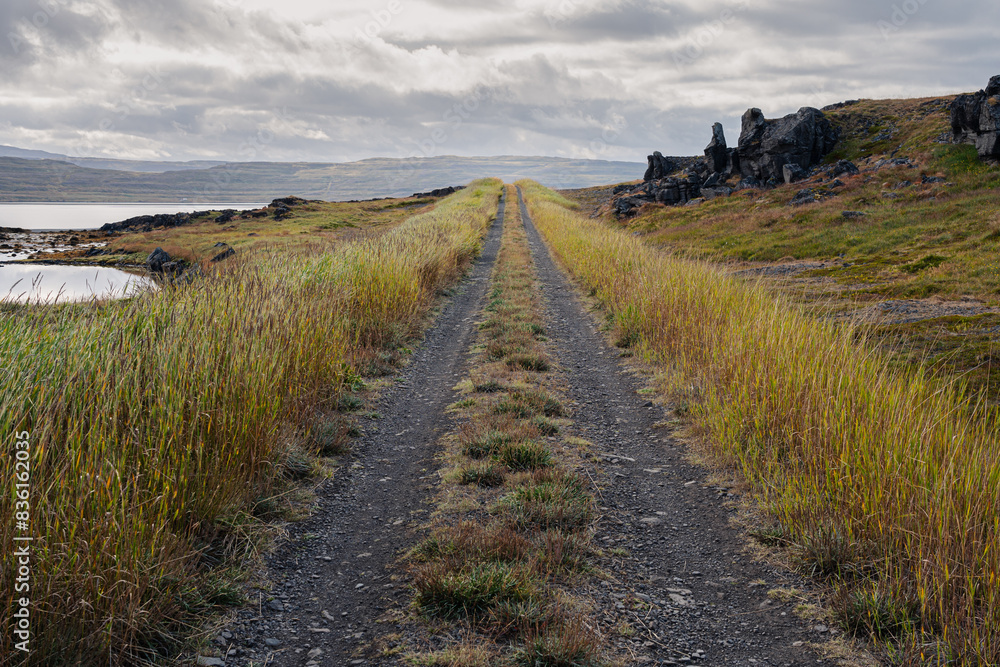 Endless gravel road leading up to clouds Endless gravel road leading up to clouds