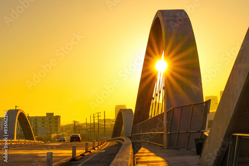 Golden Hour Drive on the 6th Street Bridge in Los Angeles photo