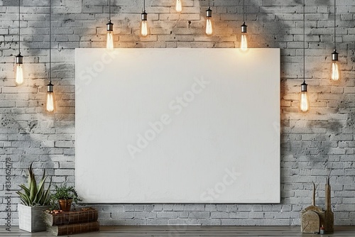 Fototapeta Naklejka Na Ścianę i Meble -  Mock up poster with ceiling lamps, 3d illustraton. generative ai