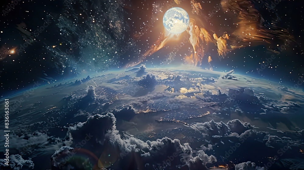 Space, moon, universe, starry sky, stardust, gorgeous, earth, gorgeous, romantic, nebula, midnight blue, UhD, 8K, HDR, photorealistic Space, moon, universe, starry sky, stardust, gorgeous, earth, gorgeous, romantic, nebula, midnight blue, UhD, 8K, HDR, photorealistic