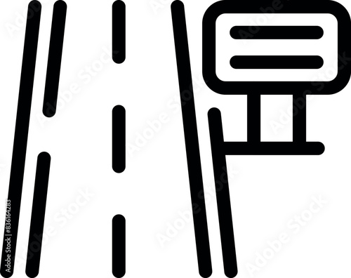 Minimalist vector illustration of a road sign next to lane markings on a plain background