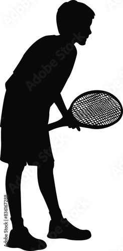 a child playing tennis, silhouette vector © turkishblue