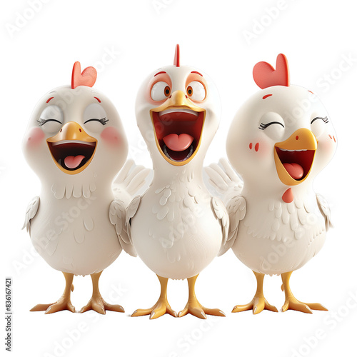 set of three cute hens isolated in transparent bankground photo