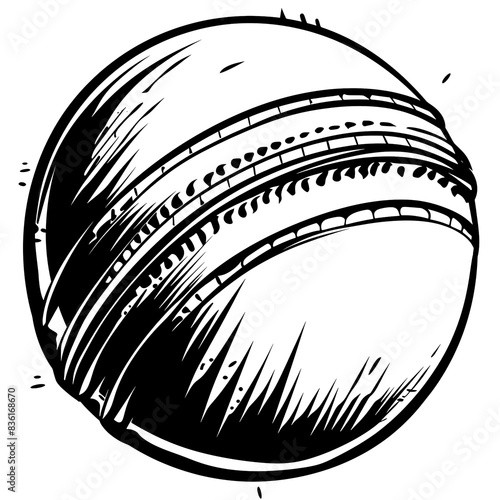 a black and white drawing of a cricket ball