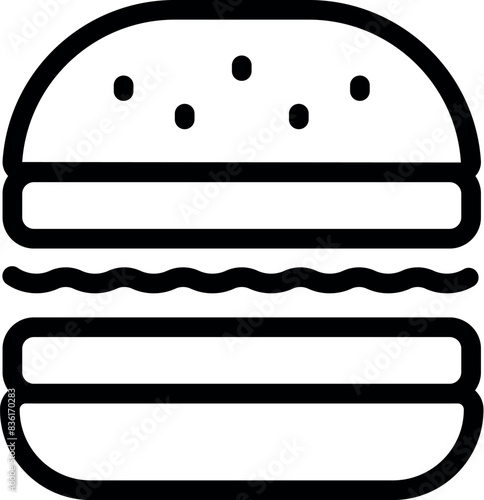 Handdrawn simple black and white cartoon burger icon illustration in minimalistic vector graphic design. Perfect for trendy web and mobile app menu