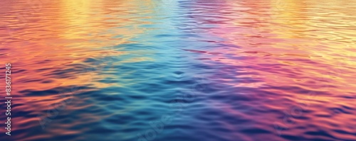 Colorful sunset reflecting on calm water surface