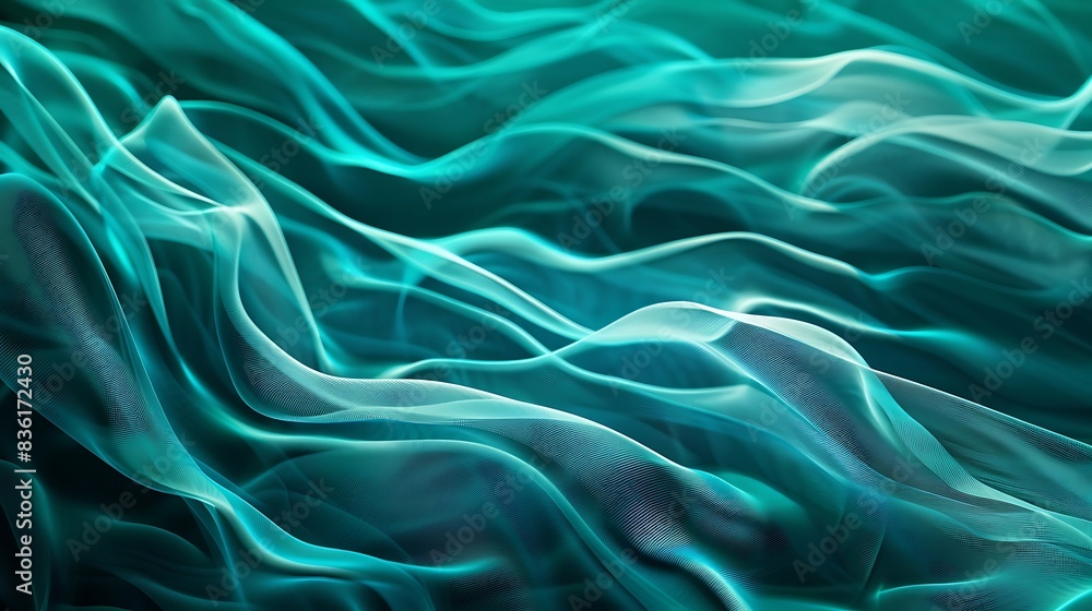 Obraz premium Dynamic abstract waves in vibrant blue-green, embodying the future of 5G.