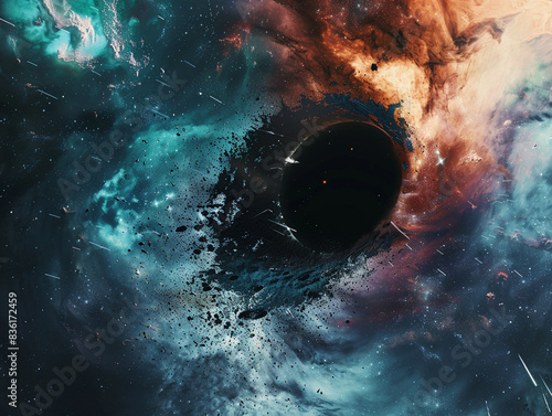 black hole illustration that absorbed nebula and lights