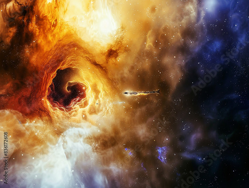 black hole illustration that absorbed nebula and lights