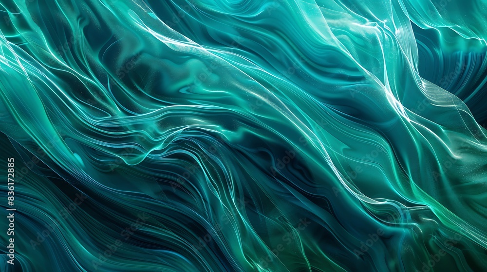 Dynamic abstract waves in vibrant blue-green, embodying the future of 5G. Dynamic abstract waves in vibrant blue-green, embodying the future of 5G.