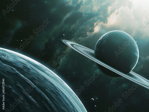 a planet in space with ring