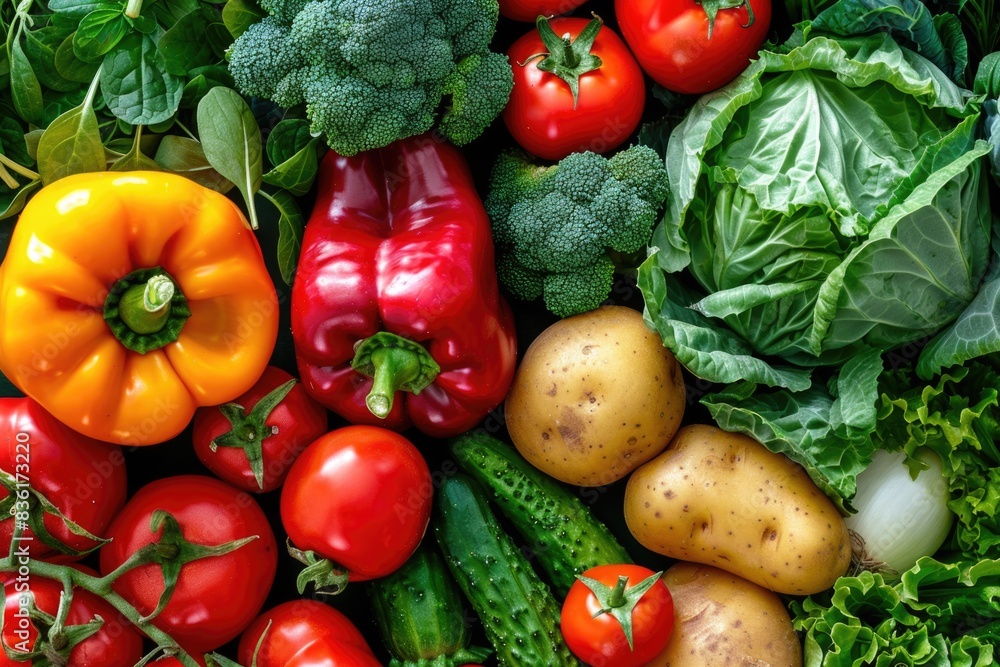 A vibrant and colorful display of fresh vegetables, A vibrant and colorful display of fresh vegetables,