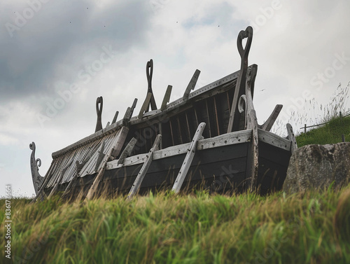 viking scandinavian architecture house and ship