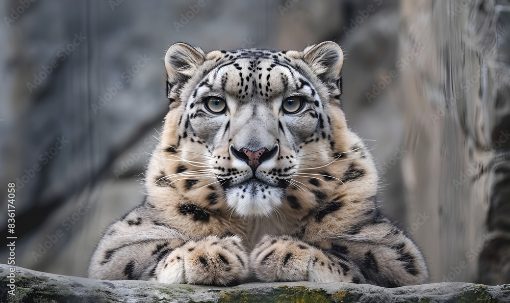 Obraz premium Portrait of a fierce and curious Snow Leopard