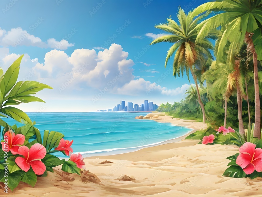 an exotic tropical beach with a summer vacation backdrop an exotic tropical beach with a summer vacation backdrop