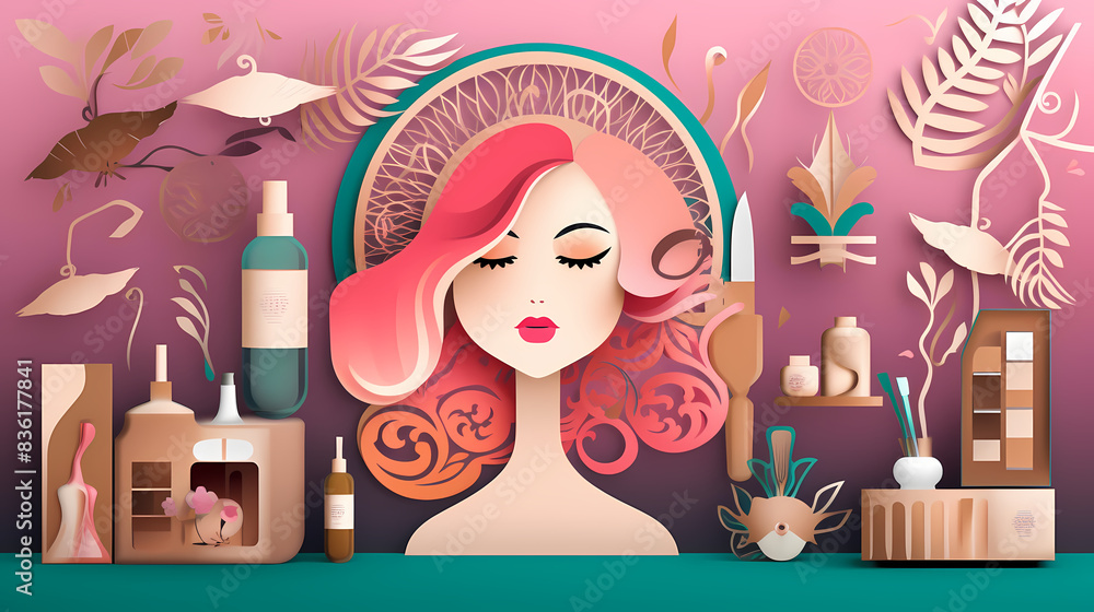 Beauty salon in paper art vector image Beauty salon in paper art vector image