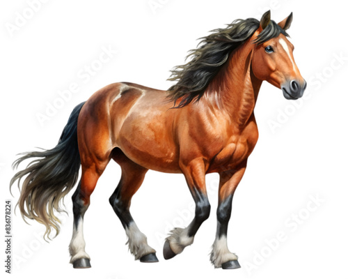 Mustang Horse Front View Illustration, Dun Color, Isolated on White Background, Ideal for Equestrian, Wildlife, and Nature Design Projects	