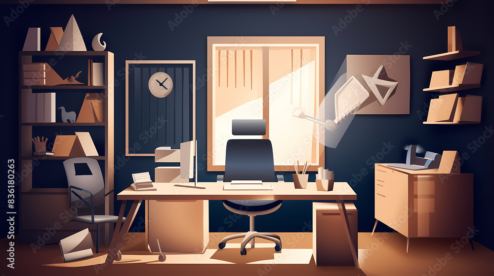 Business office in paper art vector image Business office in paper art vector image