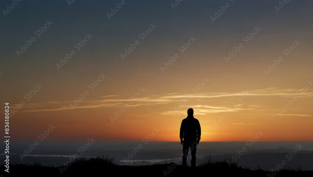scene of a solitary figure silhouetted against the gradient background of a sunrise ai_generated scene of a solitary figure silhouetted against the gradient background of a sunrise ai_generated