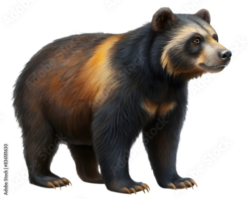 Spectacled Bear Side View Illustration, Isolated on White, Ideal for Wildlife, Conservation, and Educational Projects	