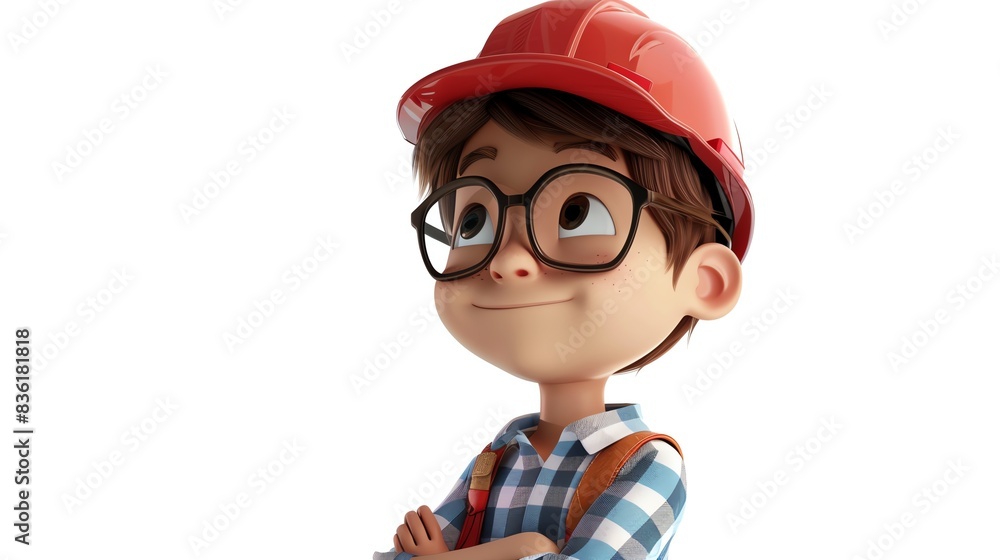 Stylized 3D cartoon young boy as an architect, no logo, white background, high quality 8k Stylized 3D cartoon young boy as an architect, no logo, white background, high quality 8k