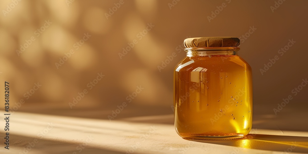 a jar of honey sitting on a table a jar of honey sitting on a table