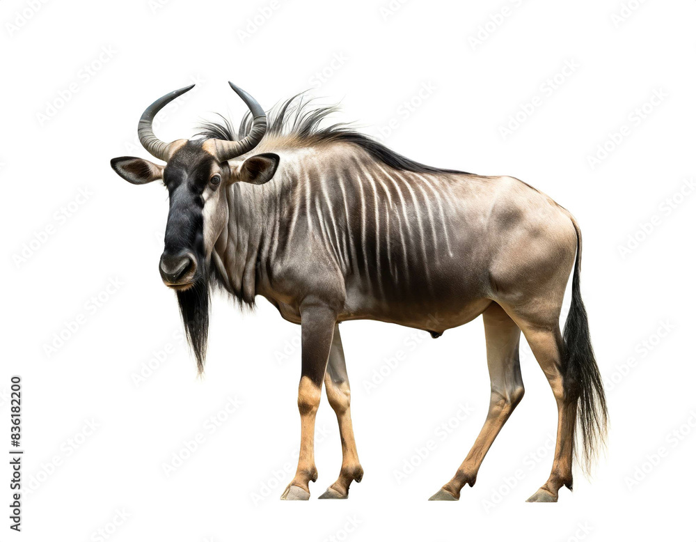 Fototapeta premium Gnu soliert auf weißen Hintergrund, Freisteller 